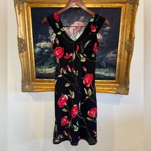 Jonathan Martin Vintage Red Rose V-Neck Sleeveless 90s Y2K Tie Back Dress S